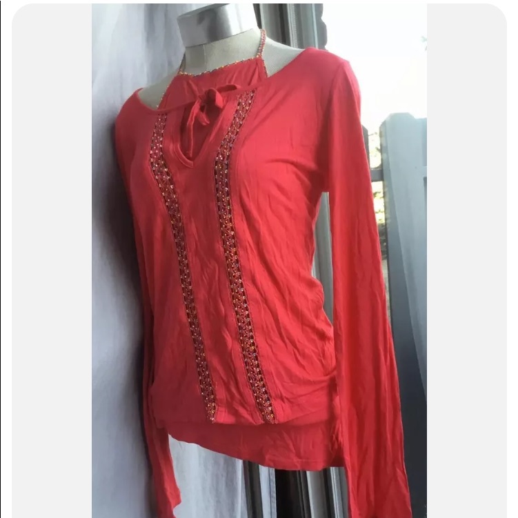 Nwt French Connection M Pink 2 Piece Top Blouse Set Beaded Boho